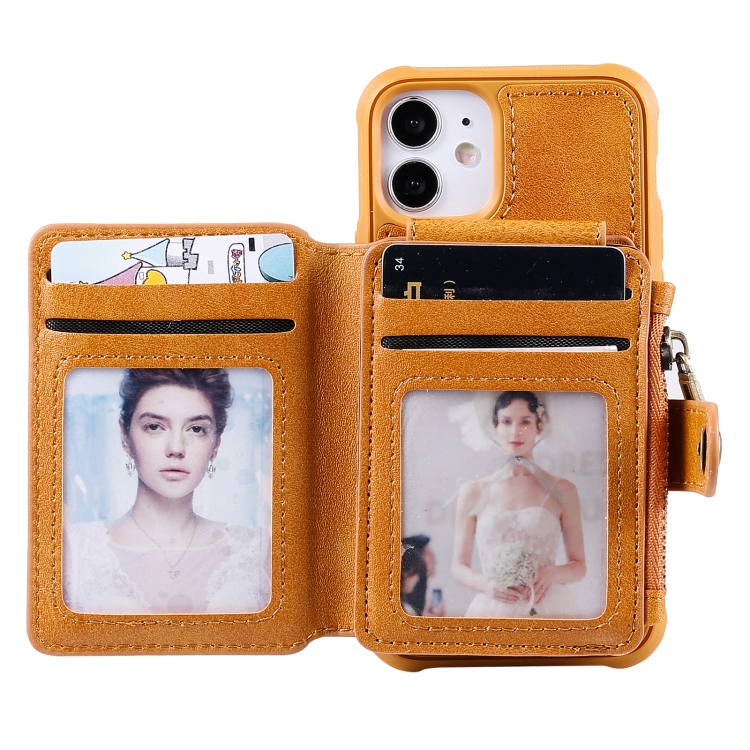 For iPhone 12 mini Zipper Shockproof Protective Case with Card Slots & Bracket & Photo Holder & Wallet Function (Brown) For iPhone 12 mini Zipper Shockproof Protective Case with Card Slots & Bracket & Photo Holder & Wallet Function (Brown)