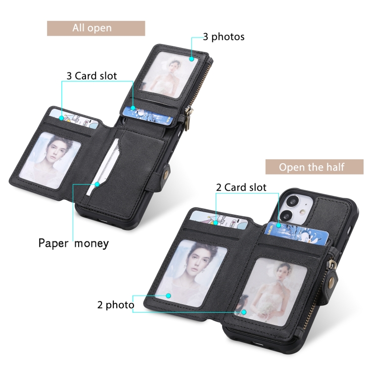 For iPhone 12 mini Zipper Shockproof Protective Case with Card Slots & Bracket & Photo Holder & Wallet Function (Brown) For iPhone 12 mini Zipper Shockproof Protective Case with Card Slots & Bracket & Photo Holder & Wallet Function (Brown)