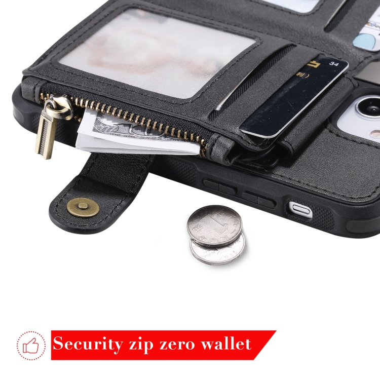 For iPhone 12 mini Zipper Shockproof Protective Case with Card Slots & Bracket & Photo Holder & Wallet Function (Brown) For iPhone 12 mini Zipper Shockproof Protective Case with Card Slots & Bracket & Photo Holder & Wallet Function (Brown)
