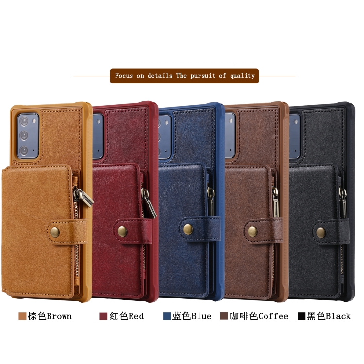 Zipper Shockproof Protective Case with Card Slots & Bracket & Photo Holder & Wallet Function For Samsung Galaxy Note20(Brown)
