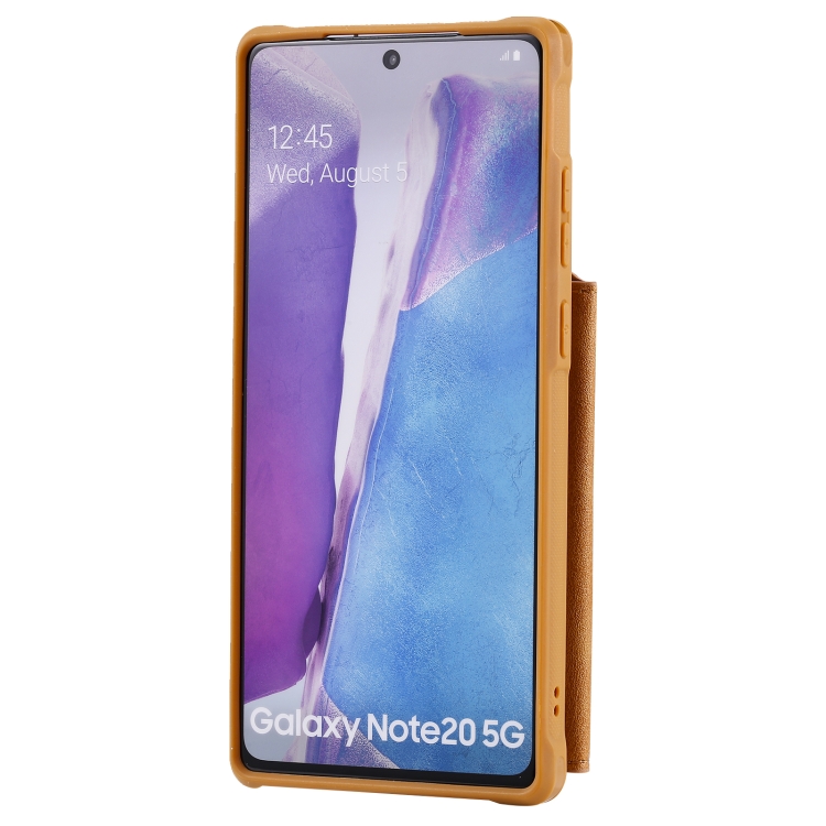 Zipper Shockproof Protective Case with Card Slots & Bracket & Photo Holder & Wallet Function For Samsung Galaxy Note20(Brown)