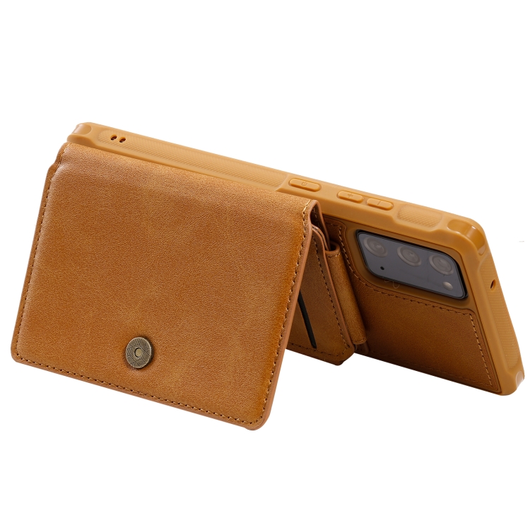 Zipper Shockproof Protective Case with Card Slots & Bracket & Photo Holder & Wallet Function For Samsung Galaxy Note20(Brown)
