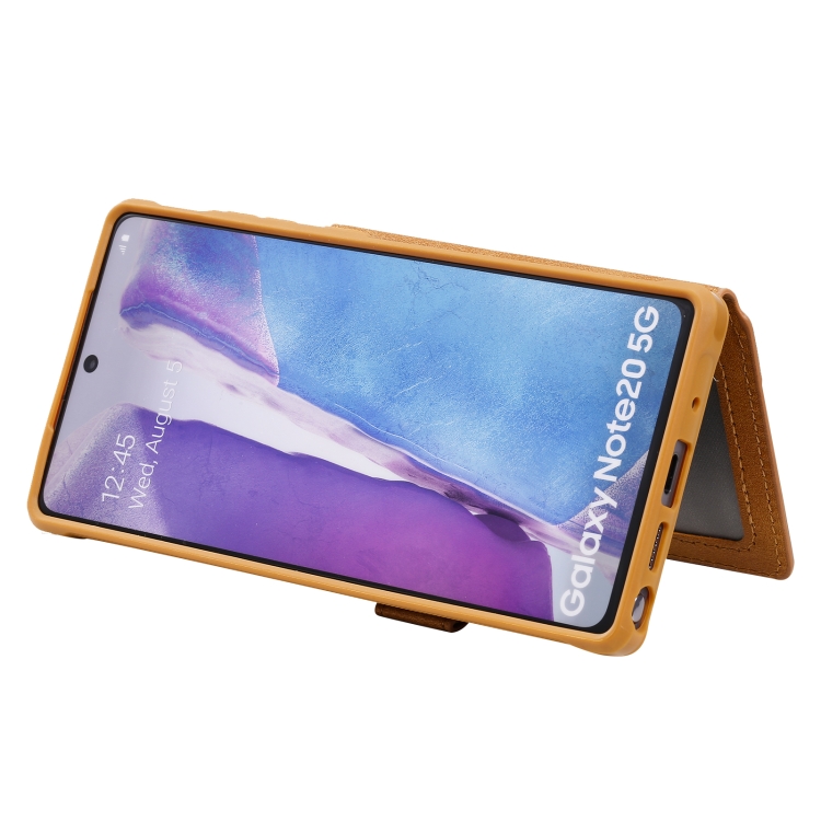 Zipper Shockproof Protective Case with Card Slots & Bracket & Photo Holder & Wallet Function For Samsung Galaxy Note20(Brown)