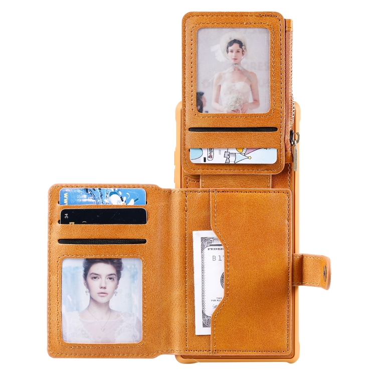 Zipper Shockproof Protective Case with Card Slots & Bracket & Photo Holder & Wallet Function For Samsung Galaxy Note20(Brown)