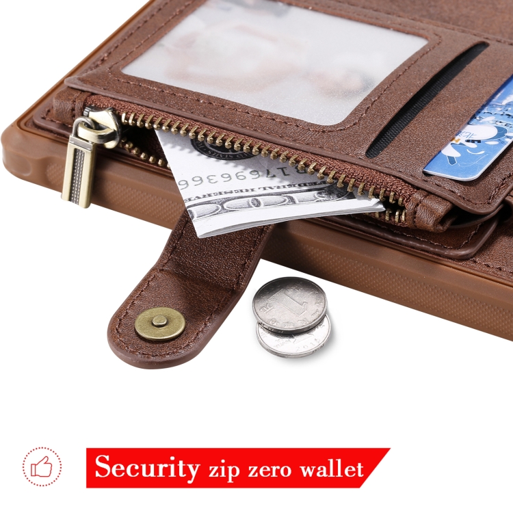 Zipper Shockproof Protective Case with Card Slots & Bracket & Photo Holder & Wallet Function For Samsung Galaxy Note20(Brown)