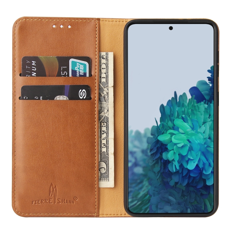 For Samsung Galaxy S21+ 5G Fierre Shann PU Genuine Leather Texture Horizontal Flip Leather Case with Holder & Card Slots & Wallet(Brown) For Samsung Galaxy S21+ 5G Fierre Shann PU Genuine Leather Texture Horizontal Flip Leather Case with Holder & Card Slots & Wallet(Brown)