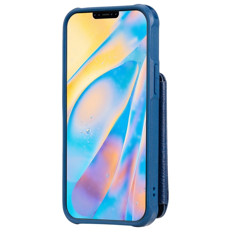 For iPhone 12 mini Zipper Double Buckle Shockproof Protective Case with Stand & Photo Holder & Wallet Function (Blue) For iPhone 12 mini Zipper Double Buckle Shockproof Protective Case with Stand & Photo Holder & Wallet Function (Blue)