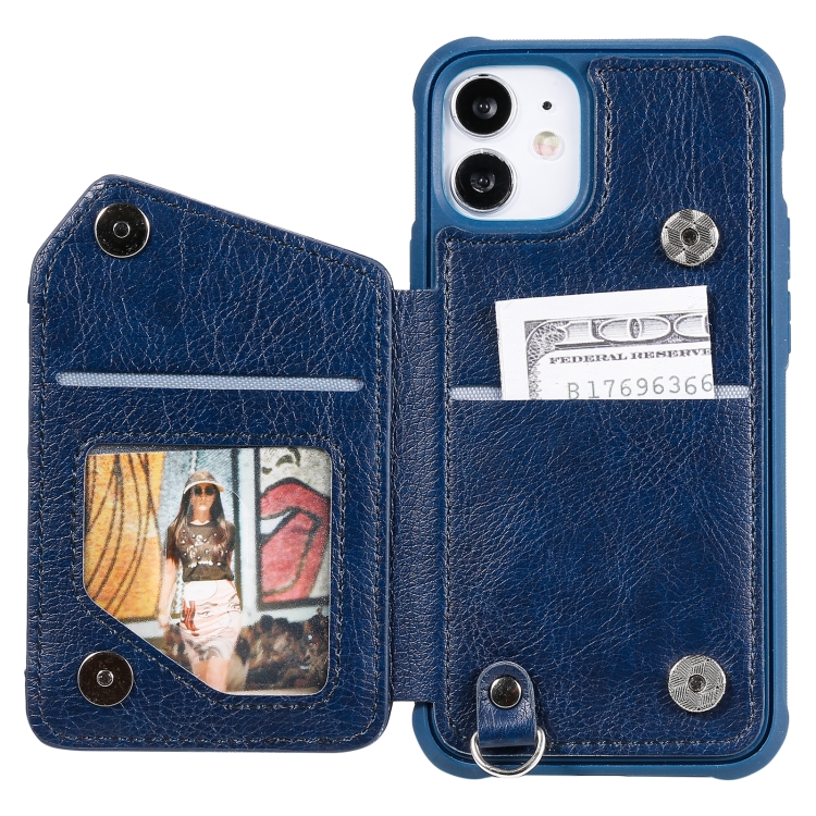 For iPhone 12 mini Zipper Double Buckle Shockproof Protective Case with Stand & Photo Holder & Wallet Function (Blue) For iPhone 12 mini Zipper Double Buckle Shockproof Protective Case with Stand & Photo Holder & Wallet Function (Blue)