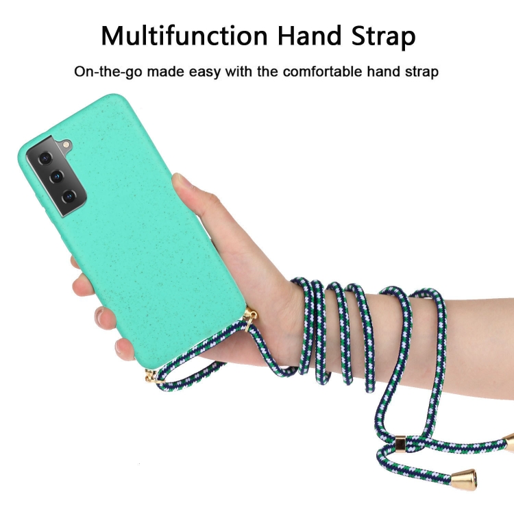 For Samsung Galaxy S21 5G Wheat Straw Material + TPU Protective Case with Lanyard(Green) For Samsung Galaxy S21 5G Wheat Straw Material + TPU Protective Case with Lanyard(Green)