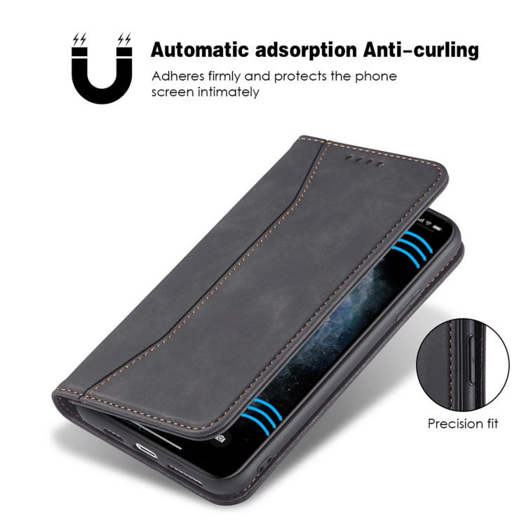 For iPhone 12 Pro Max Skin-feel Calfskin Texture Magnetic Dual-Fold Horizontal Flip Leather Case with Holder & Card Slots & Wallet(Black) For iPhone 12 Pro Max Skin-feel Calfskin Texture Magnetic Dual-Fold Horizontal Flip Leather Case with Holder & Card Slots & Wallet(Black)
