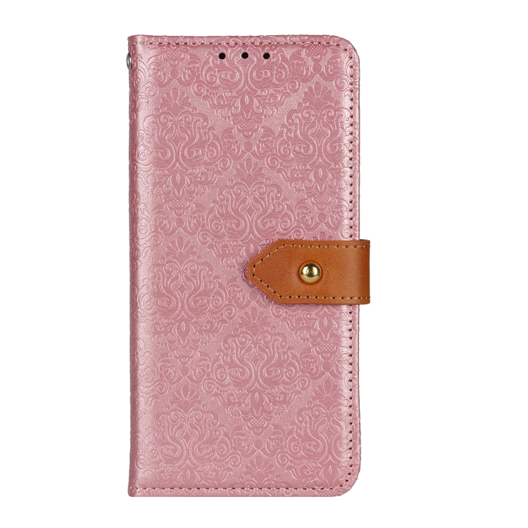 For Samsung Galaxy S21 Ultra 5G European Floral Embossed Copper Buckle Horizontal Flip PU Leather Case with Holder & Card Slots & Wallet & Photo Frame(Pink)