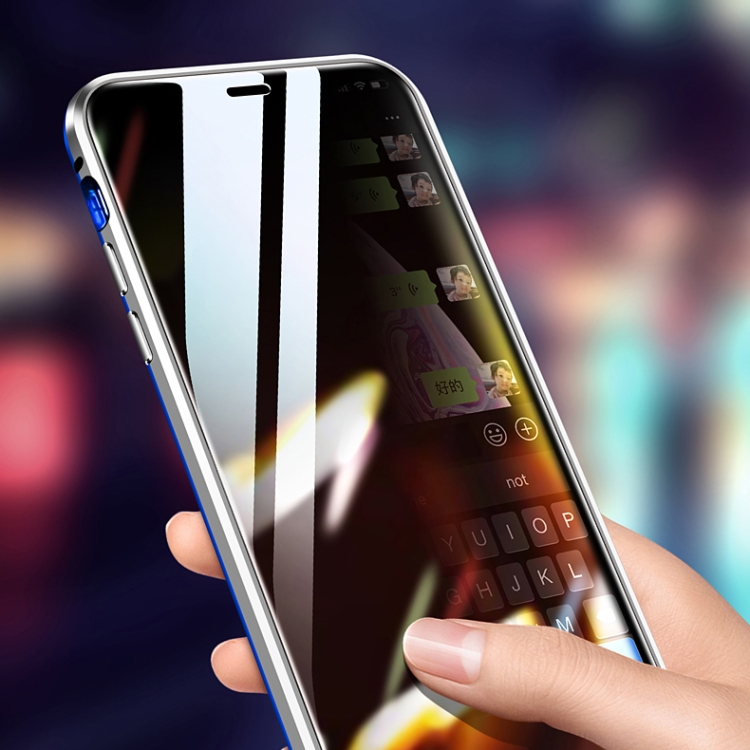 R-JUST Four-corner Shockproof Anti-peeping Magnetic Gradient Metal Frame Double-sided Tempered Glass Case For iPhone 11 Pro Max(Silver Blue)