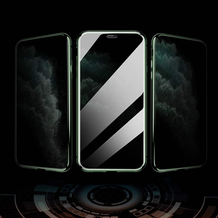 R-JUST Four-corner Shockproof Anti-peeping Magnetic Metal Frame Double-sided Tempered Glass Case For iPhone 11 Pro Max(Silver)