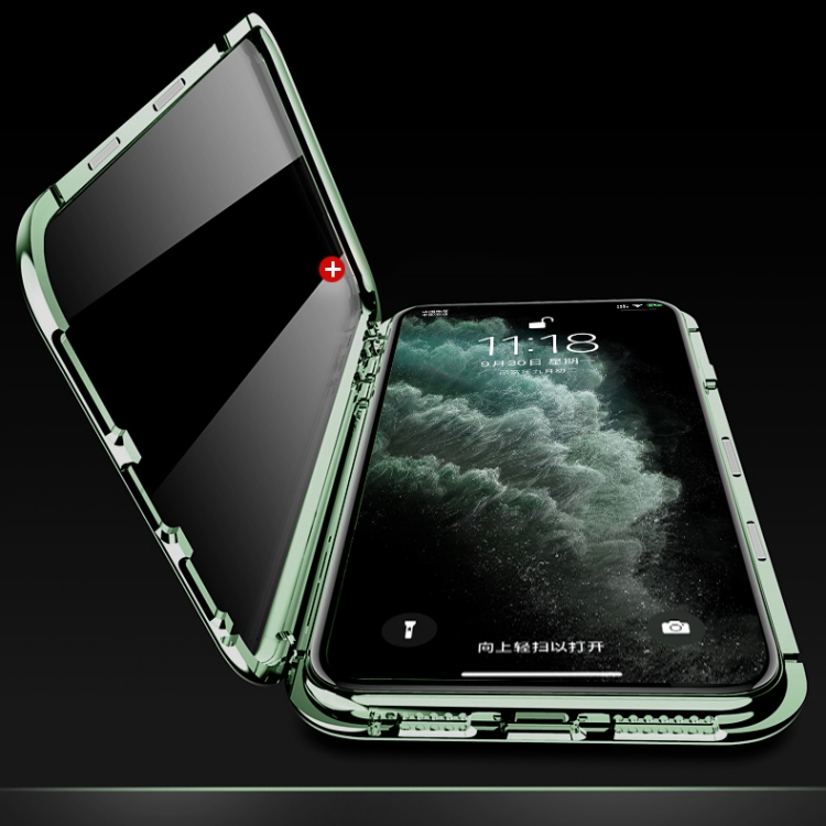 R-JUST Four-corner Shockproof Anti-peeping Magnetic Metal Frame Double-sided Tempered Glass Case For iPhone 11 Pro Max(Silver)