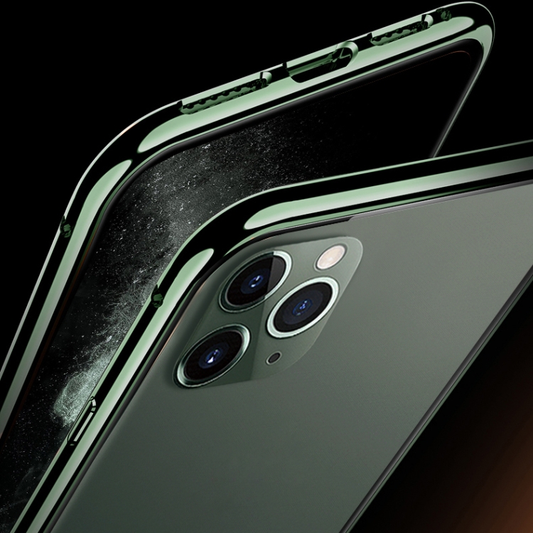 R-JUST Four-corner Shockproof Anti-peeping Magnetic Metal Frame Double-sided Tempered Glass Case For iPhone 11 Pro Max(Silver)