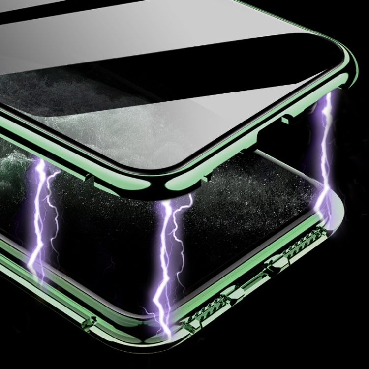 R-JUST Four-corner Shockproof Anti-peeping Magnetic Metal Frame Double-sided Tempered Glass Case For iPhone 11 Pro Max(Silver)
