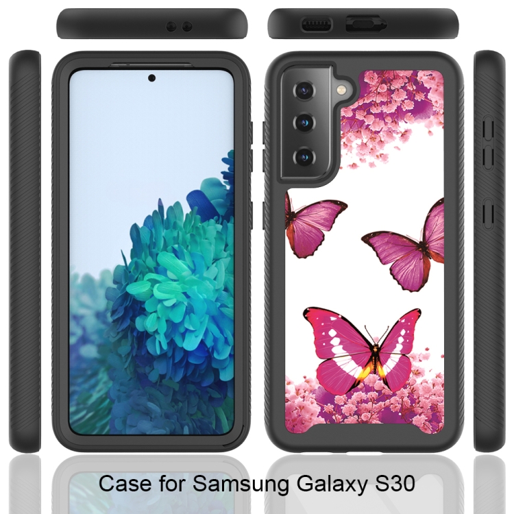For Samsung Galaxy S21 5G 3 in 1 Card PC + TPU Shockproof Protective Case(Rose Red Butterfly)