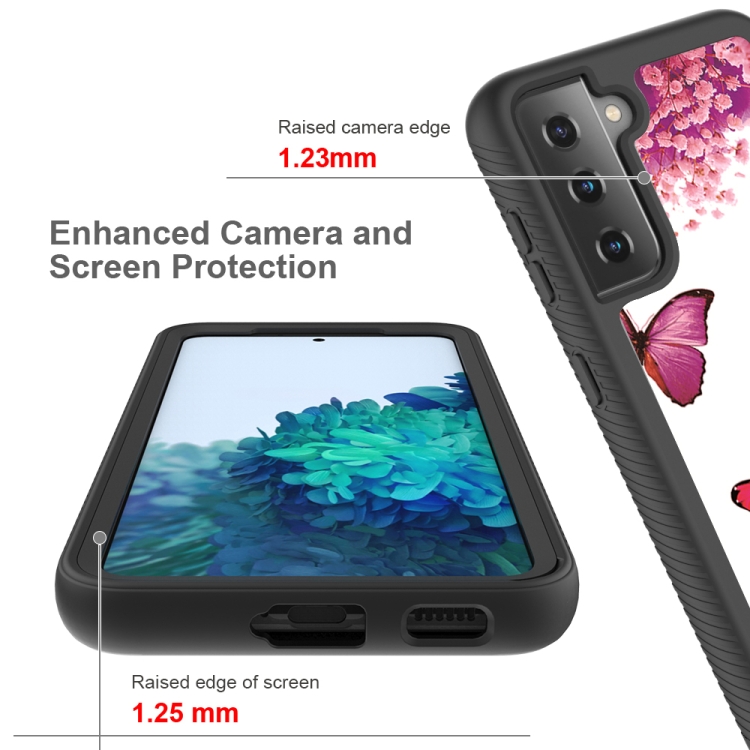 For Samsung Galaxy S21 5G 3 in 1 Card PC + TPU Shockproof Protective Case(Rose Red Butterfly)