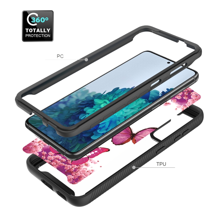 For Samsung Galaxy S21 5G 3 in 1 Card PC + TPU Shockproof Protective Case(Rose Red Butterfly)