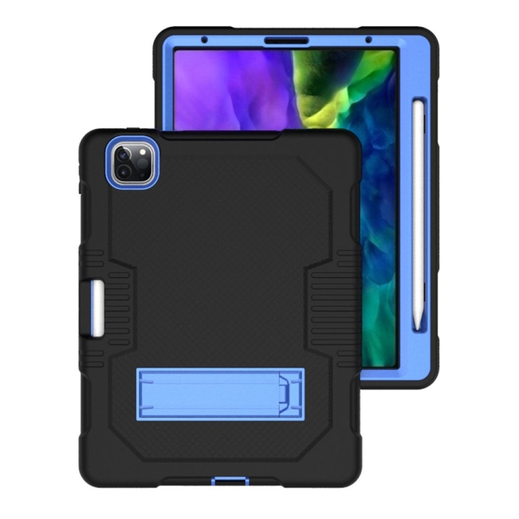 For iPad Pro 12.9 inch (2018/2020) Contrast Color Robot Shockproof Silicone + PC Protective Tablet Case with Holder(Black Blue) For iPad Pro 12.9 inch (2018/2020) Contrast Color Robot Shockproof Silicone + PC Protective Tablet Case with Holder(Black Blue)