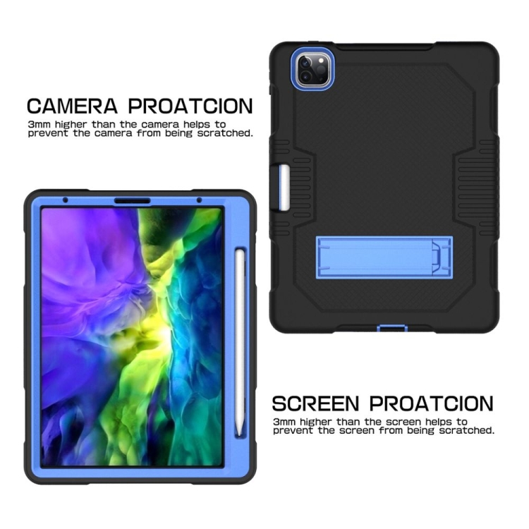 For iPad Pro 12.9 inch (2018/2020) Contrast Color Robot Shockproof Silicone + PC Protective Tablet Case with Holder(Black Blue) For iPad Pro 12.9 inch (2018/2020) Contrast Color Robot Shockproof Silicone + PC Protective Tablet Case with Holder(Black Blue)