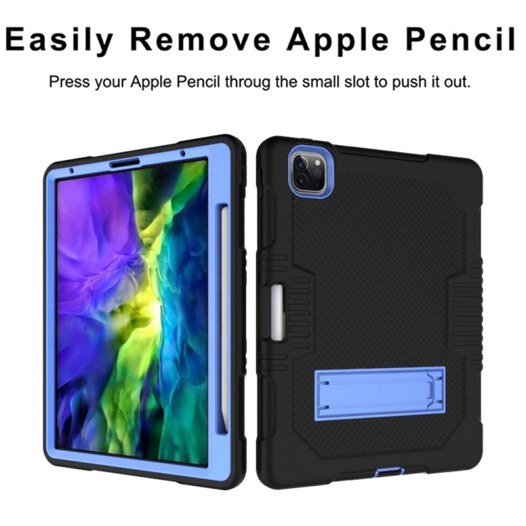 For iPad Pro 12.9 inch (2018/2020) Contrast Color Robot Shockproof Silicone + PC Protective Tablet Case with Holder(Black Blue) For iPad Pro 12.9 inch (2018/2020) Contrast Color Robot Shockproof Silicone + PC Protective Tablet Case with Holder(Black Blue)