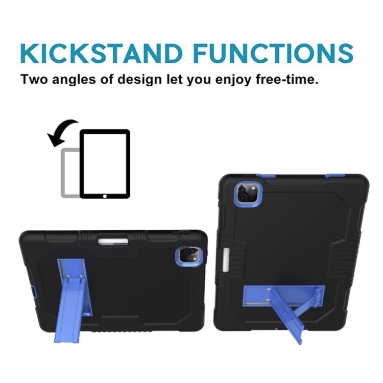 For iPad Pro 12.9 inch (2018/2020) Contrast Color Robot Shockproof Silicone + PC Protective Tablet Case with Holder(Black Blue) For iPad Pro 12.9 inch (2018/2020) Contrast Color Robot Shockproof Silicone + PC Protective Tablet Case with Holder(Black Blue)