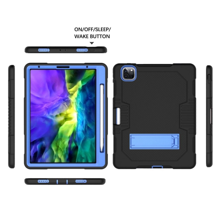For iPad Pro 12.9 inch (2018/2020) Contrast Color Robot Shockproof Silicone + PC Protective Tablet Case with Holder(Black Blue) For iPad Pro 12.9 inch (2018/2020) Contrast Color Robot Shockproof Silicone + PC Protective Tablet Case with Holder(Black Blue)