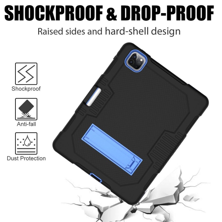 For iPad Pro 12.9 inch (2018/2020) Contrast Color Robot Shockproof Silicone + PC Protective Tablet Case with Holder(Black Blue) For iPad Pro 12.9 inch (2018/2020) Contrast Color Robot Shockproof Silicone + PC Protective Tablet Case with Holder(Black Blue)