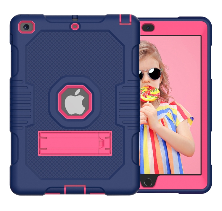 Contrast Color Robot Shockproof Silicone + PC Protective Case with Holder For iPad 9.7 (2017/2018)(Navy Blue Rose) Contrast Color Robot Shockproof Silicone + PC Protective Case with Holder For iPad 9.7 (2017/2018)(Navy Blue Rose)