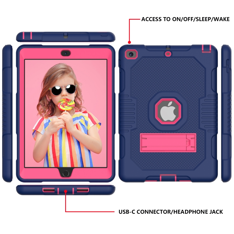 Contrast Color Robot Shockproof Silicone + PC Protective Case with Holder For iPad 9.7 (2017/2018)(Navy Blue Rose) Contrast Color Robot Shockproof Silicone + PC Protective Case with Holder For iPad 9.7 (2017/2018)(Navy Blue Rose)