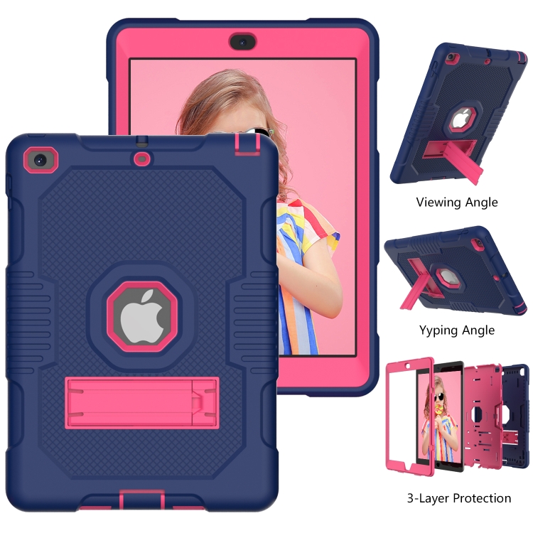 Contrast Color Robot Shockproof Silicone + PC Protective Case with Holder For iPad 9.7 (2017/2018)(Navy Blue Rose) Contrast Color Robot Shockproof Silicone + PC Protective Case with Holder For iPad 9.7 (2017/2018)(Navy Blue Rose)