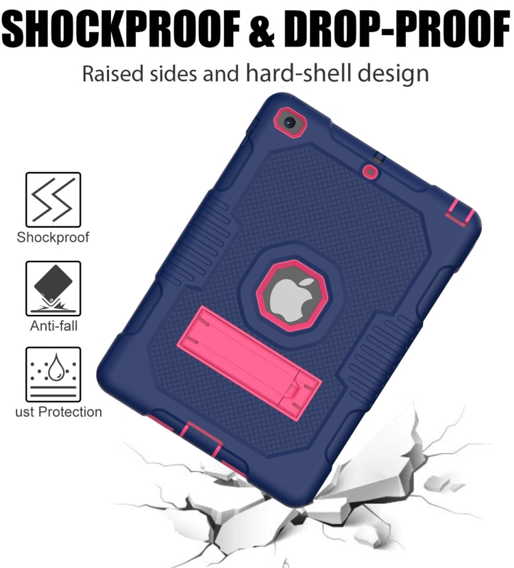 Contrast Color Robot Shockproof Silicone + PC Protective Case with Holder For iPad 9.7 (2017/2018)(Navy Blue Rose) Contrast Color Robot Shockproof Silicone + PC Protective Case with Holder For iPad 9.7 (2017/2018)(Navy Blue Rose)