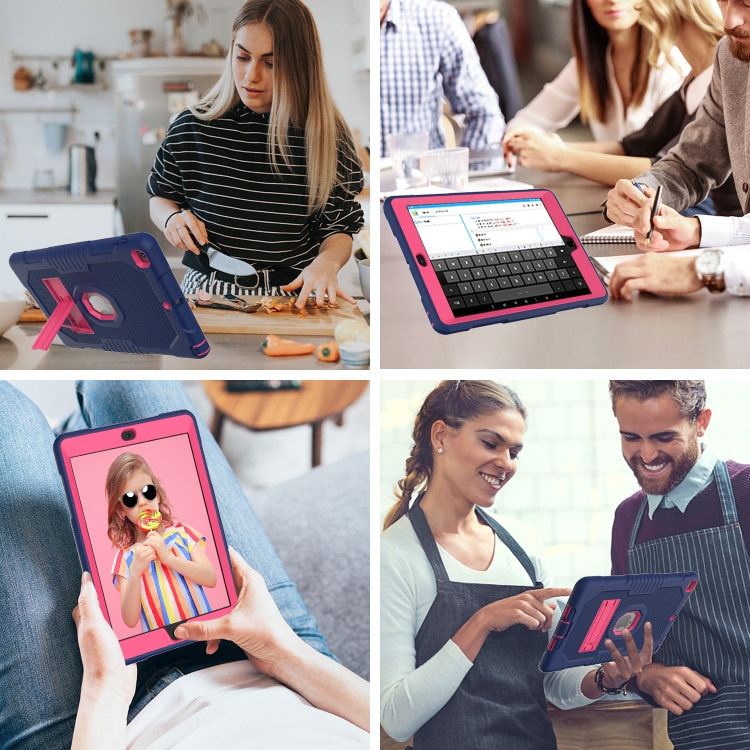 Contrast Color Robot Shockproof Silicone + PC Protective Case with Holder For iPad 9.7 (2017/2018)(Navy Blue Rose) Contrast Color Robot Shockproof Silicone + PC Protective Case with Holder For iPad 9.7 (2017/2018)(Navy Blue Rose)