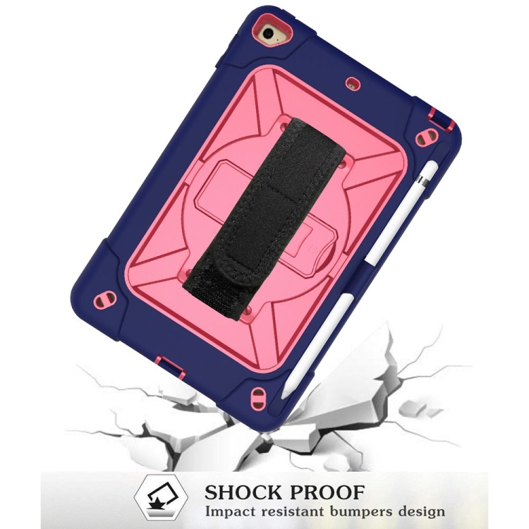Contrast Color Silicone + PC Combination Case with Holder For iPad mini 3(Navy Blue + Rose Red)