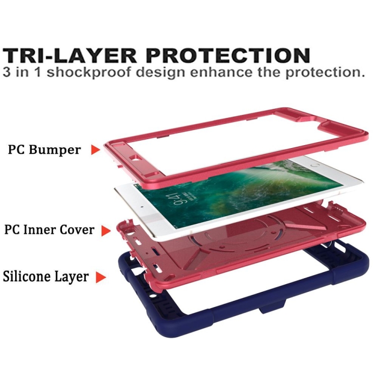 Contrast Color Silicone + PC Combination Case with Holder For iPad mini 3(Navy Blue + Rose Red)