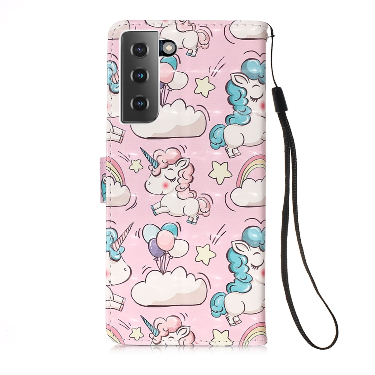 For Samsung Galaxy 21+ 5G 3D Painting Horizontal Flip Leather Case with Holder & Card Slot & Wallet & Lanyard(Pink Pony)