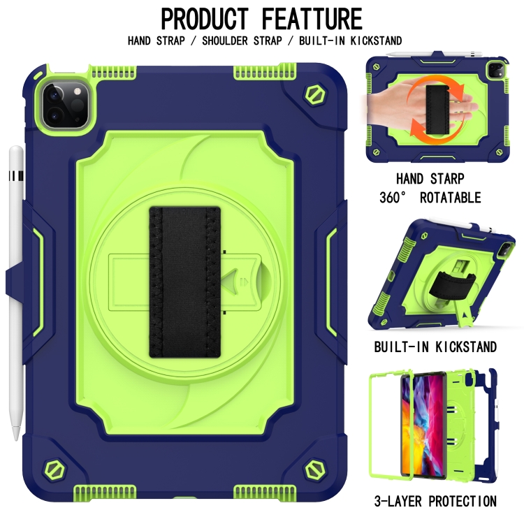 360 Degree Rotation Turntable Contrast Color Robot Shockproof Silicone + PC Protective Case with Holder For iPad Air 2022 / 2020 10.9 / Pro 11 (2020)(Navy Blue + Yellow Green) 360 Degree Rotation Turntable Contrast Color Robot Shockproof Silicone + PC Protective Case with Holder For iPad Air 2022 / 2020 10.9 / Pro 11 (2020)(Navy Blue + Yellow Green)