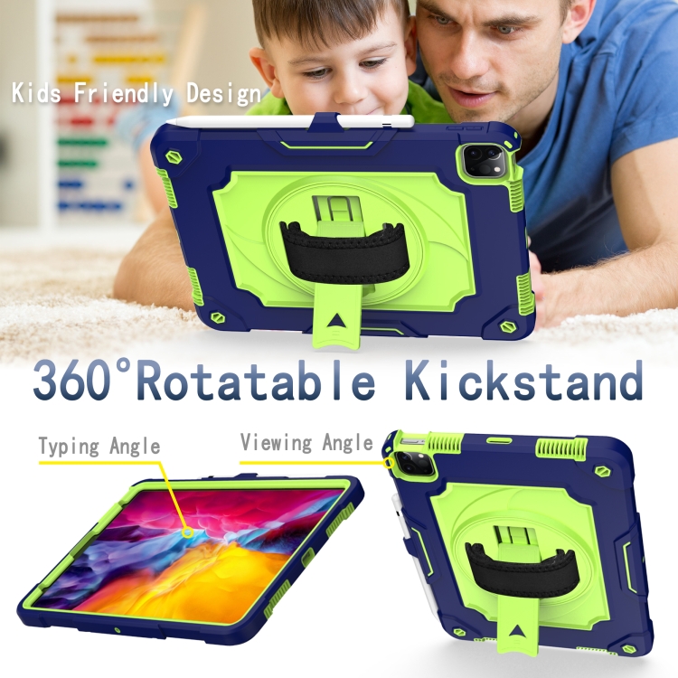 360 Degree Rotation Turntable Contrast Color Robot Shockproof Silicone + PC Protective Case with Holder For iPad Air 2022 / 2020 10.9 / Pro 11 (2020)(Navy Blue + Yellow Green) 360 Degree Rotation Turntable Contrast Color Robot Shockproof Silicone + PC Protective Case with Holder For iPad Air 2022 / 2020 10.9 / Pro 11 (2020)(Navy Blue + Yellow Green)