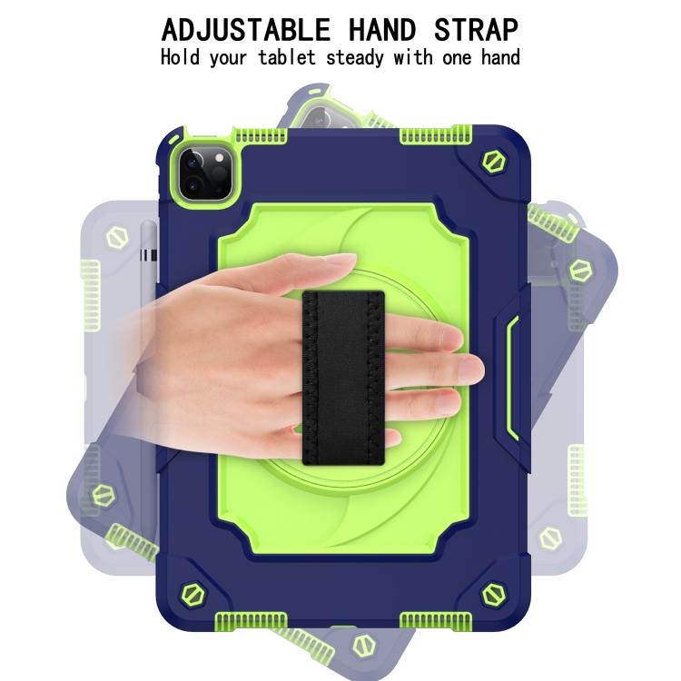 360 Degree Rotation Turntable Contrast Color Robot Shockproof Silicone + PC Protective Case with Holder For iPad Air 2022 / 2020 10.9 / Pro 11 (2020)(Navy Blue + Yellow Green) 360 Degree Rotation Turntable Contrast Color Robot Shockproof Silicone + PC Protective Case with Holder For iPad Air 2022 / 2020 10.9 / Pro 11 (2020)(Navy Blue + Yellow Green)