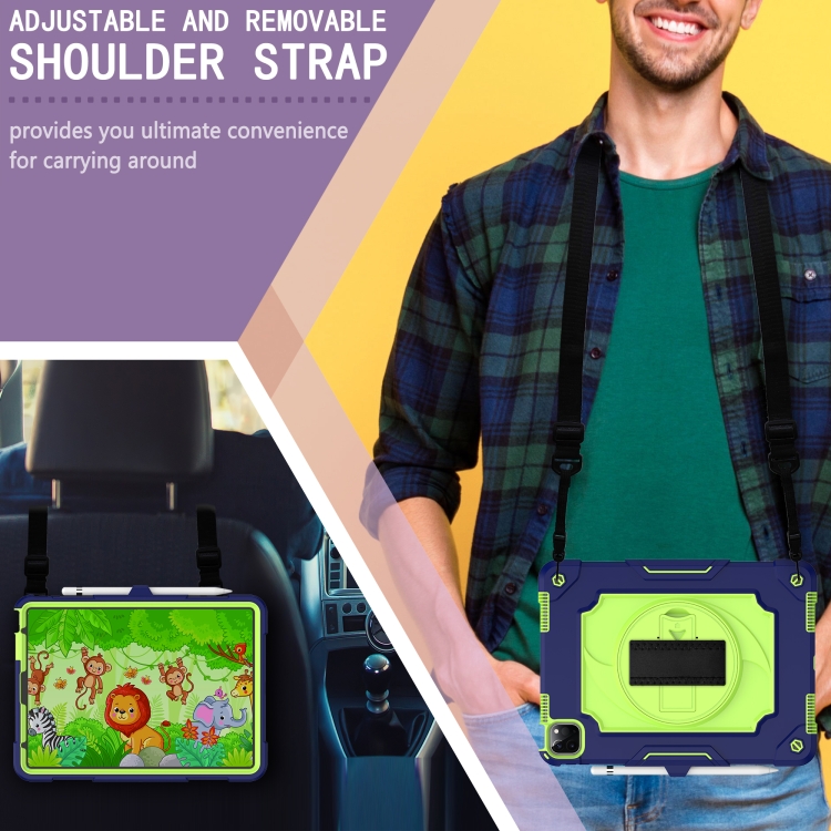 360 Degree Rotation Turntable Contrast Color Robot Shockproof Silicone + PC Protective Case with Holder For iPad Air 2022 / 2020 10.9 / Pro 11 (2020)(Navy Blue + Yellow Green) 360 Degree Rotation Turntable Contrast Color Robot Shockproof Silicone + PC Protective Case with Holder For iPad Air 2022 / 2020 10.9 / Pro 11 (2020)(Navy Blue + Yellow Green)