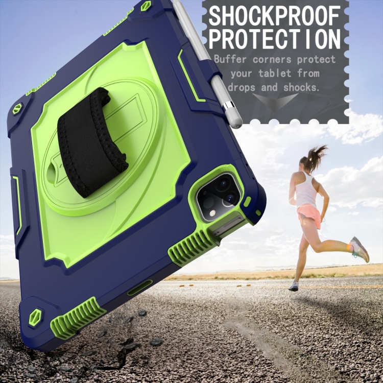 360 Degree Rotation Turntable Contrast Color Robot Shockproof Silicone + PC Protective Case with Holder For iPad Air 2022 / 2020 10.9 / Pro 11 (2020)(Navy Blue + Yellow Green) 360 Degree Rotation Turntable Contrast Color Robot Shockproof Silicone + PC Protective Case with Holder For iPad Air 2022 / 2020 10.9 / Pro 11 (2020)(Navy Blue + Yellow Green)