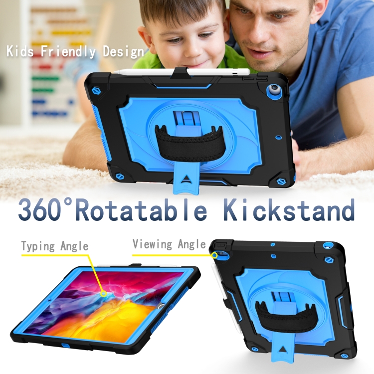 360 Degree Rotation Turntable Contrast Color Robot Shockproof Silicone + PC Protective Case with Holder For iPad 10.2 / 10.2 (2020) / Pro 10.5(Black + Blue) 360 Degree Rotation Turntable Contrast Color Robot Shockproof Silicone + PC Protective Case with Holder For iPad 10.2 / 10.2 (2020) / Pro 10.5(Black + Blue)