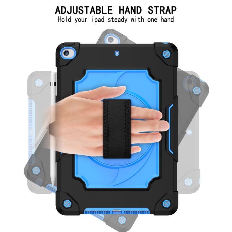 360 Degree Rotation Turntable Contrast Color Robot Shockproof Silicone + PC Protective Case with Holder For iPad 10.2 / 10.2 (2020) / Pro 10.5(Black + Blue) 360 Degree Rotation Turntable Contrast Color Robot Shockproof Silicone + PC Protective Case with Holder For iPad 10.2 / 10.2 (2020) / Pro 10.5(Black + Blue)