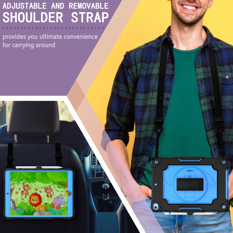 360 Degree Rotation Turntable Contrast Color Robot Shockproof Silicone + PC Protective Case with Holder For iPad 10.2 / 10.2 (2020) / Pro 10.5(Black + Blue) 360 Degree Rotation Turntable Contrast Color Robot Shockproof Silicone + PC Protective Case with Holder For iPad 10.2 / 10.2 (2020) / Pro 10.5(Black + Blue)