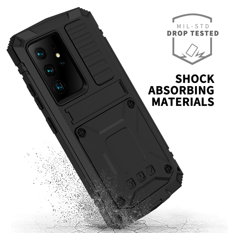 For Samsung Galaxy S21 Ultra 5G R-JUST Shockproof Waterproof Dust-proof Metal + Silicone Protective Case with Holder(Black) For Samsung Galaxy S21 Ultra 5G R-JUST Shockproof Waterproof Dust-proof Metal + Silicone Protective Case with Holder(Black)