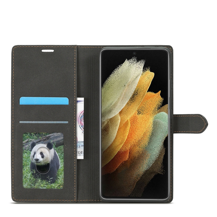 For Samsung Galaxy S21 Ultra 5G Forwenw F1 Series Matte Strong Magnetism Horizontal Flip Leather Case with Holder & Card Slots & Wallet & Photo Frame(Black)
