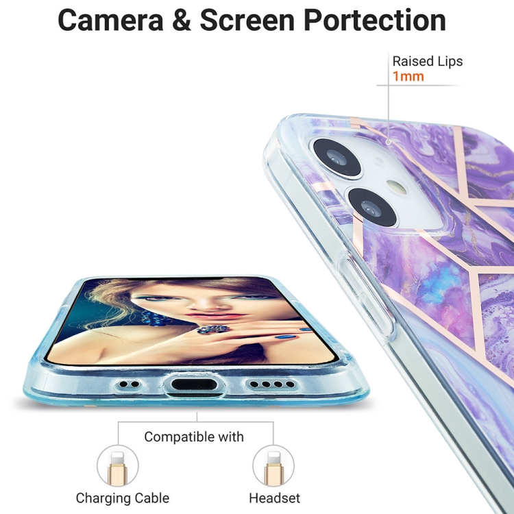 For iPhone 12 / 12 Pro 3D Electroplating Marble Pattern TPU Protective Case(Purple) For iPhone 12 / 12 Pro 3D Electroplating Marble Pattern TPU Protective Case(Purple)