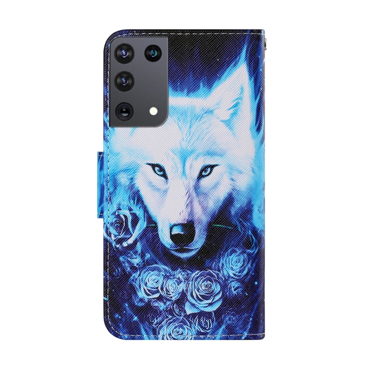 For Samsung Galaxy S21 Ultra 5G Coloured Drawing Pattern Horizontal Flip PU Leather Case with Holder & Card Slots & Wallet & Lanyard(Rose Wolf)