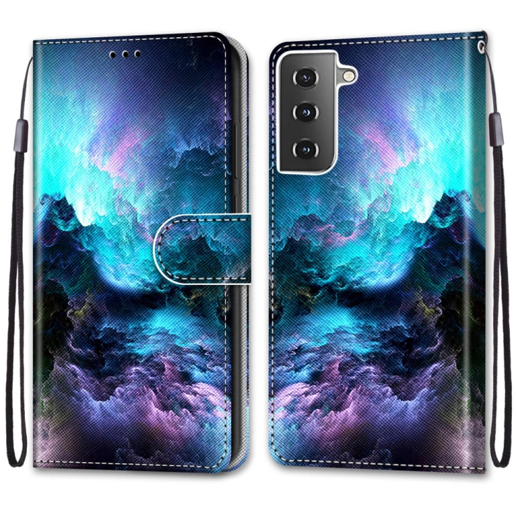 For Samsung Galaxy S21+ 5G Coloured Drawing Cross Texture Horizontal Flip PU Leather Case with Holder & Card Slots & Wallet & Lanyard(Colorful Clouds)